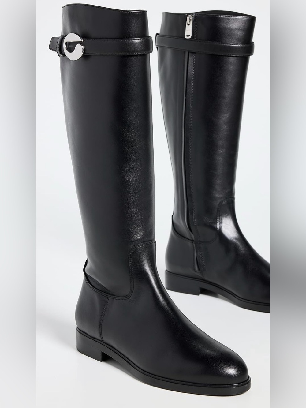 Coperni Black Leather Cavalier Flat Boots Size 38 / Size 7 Knee High WORN ONCE.